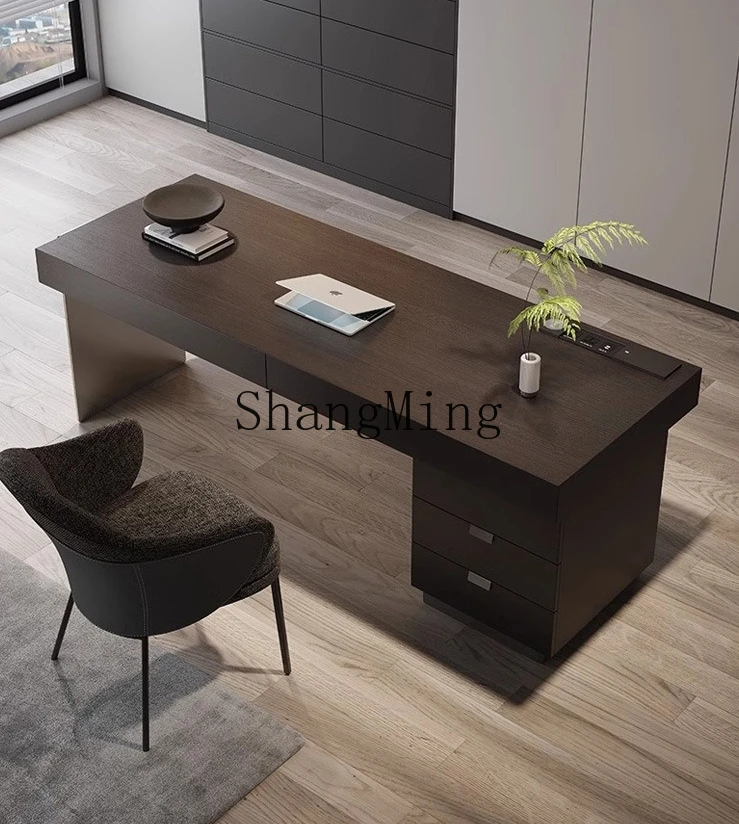 FG desk home minimalist study desk modern light luxury living room smoked wood solid wood boss table