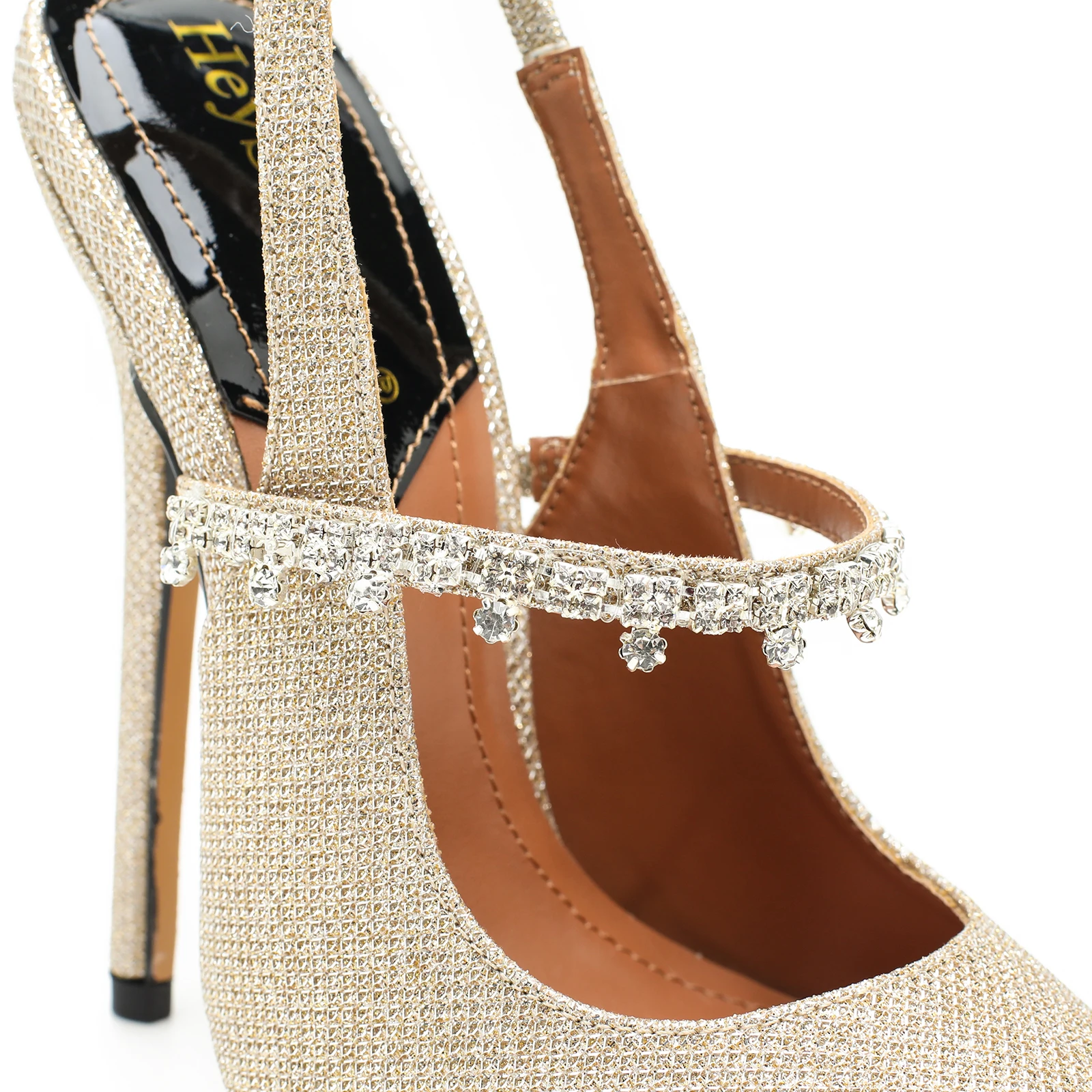 Tacchi a spillo estivi Slingbacks da donna scarpe sandali con fibbia a diamante Zapatos Mujer 15cm tacco sottile décolleté da sposa in oro con punta