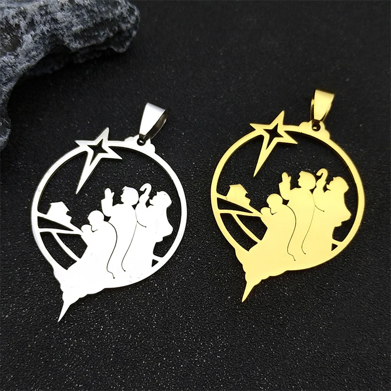 3Pcs Christmas Jesus Star Charms For Women Men Stainless Steel Gold/Silver Color Holy Relition Pray Car Pendants Jewelry