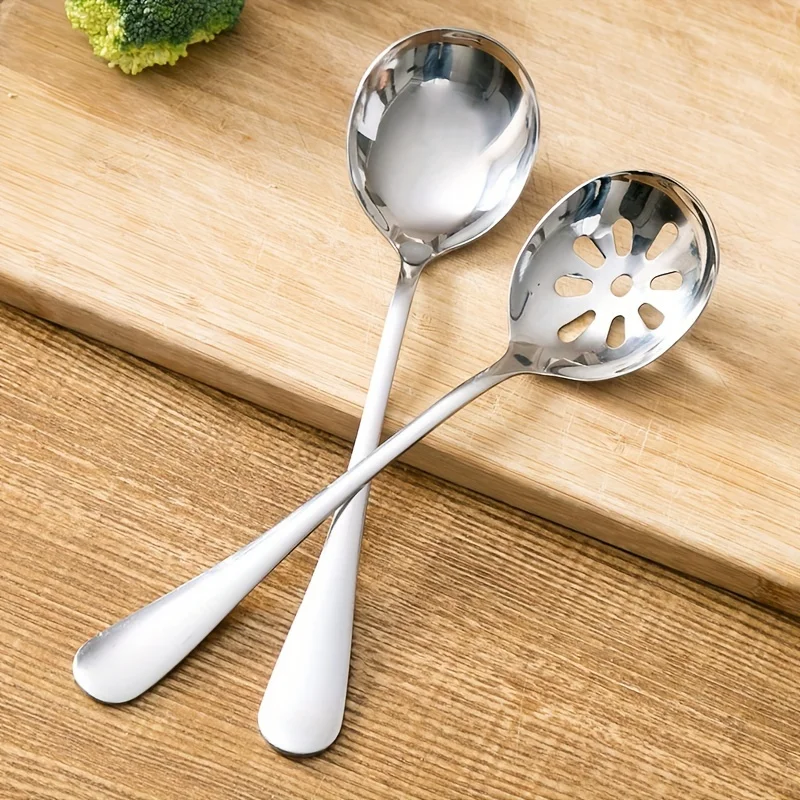 Aço inoxidável com fenda servindo colher, Buffet Restaurante jantar colher, festa banquete utensílios de jantar, prateado, 1Pc