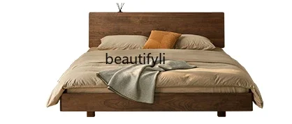 

Nordic Solid Wood Black Walnut 1.5 M 1.8 M Double Bed Simple Modern Small Apartment Bedroom Home