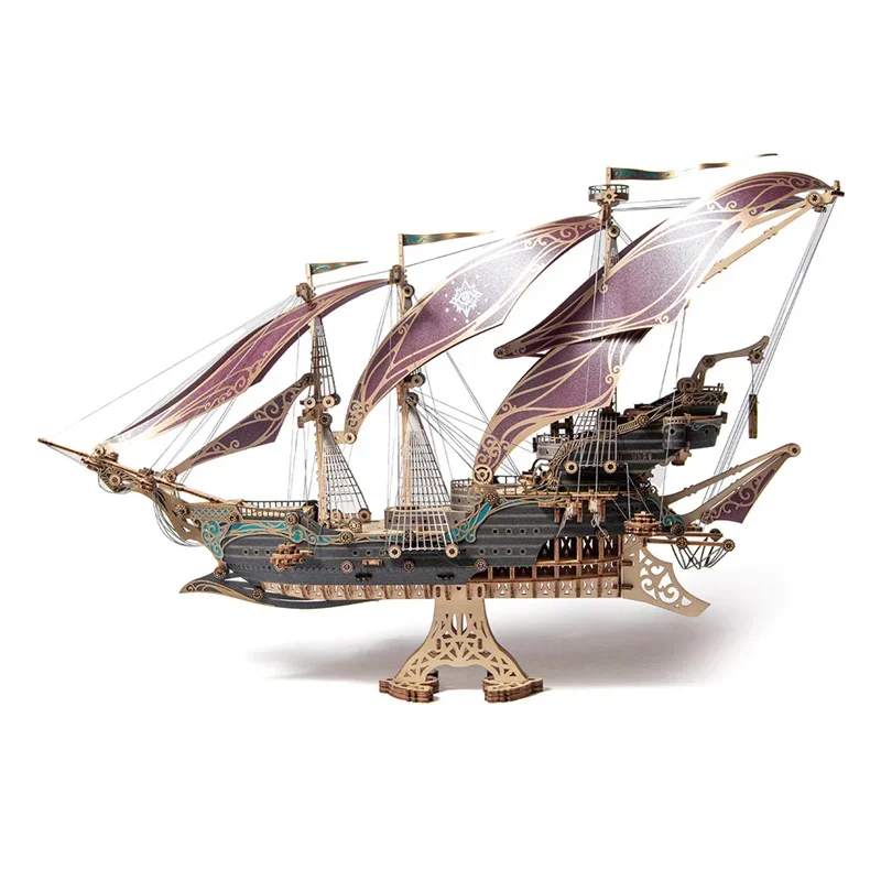 Wooden Mysteries Pirate Ship 3D Puzzle Model Building Kits for Adults Kids Gift DIY Assembly Toy Wood Pirate Boat