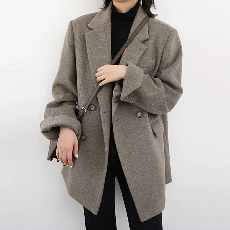 

shoulder-padded copy woolen suit cotton-padded jacket mid-length woolen top autumn winter women beauty Ladder-style bestsellers