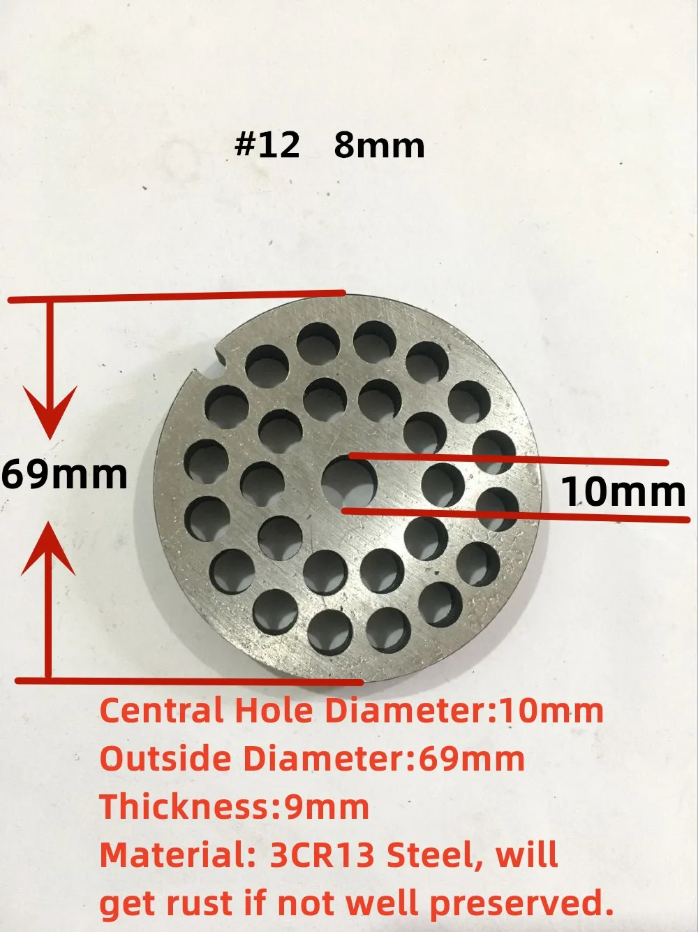 #12 Type Replaceable Meat Grinder Plate 8MM 16MM 3 HOLES EACH 1 PC Manganese Steel Chopper Disc For Mixer Food Chopper