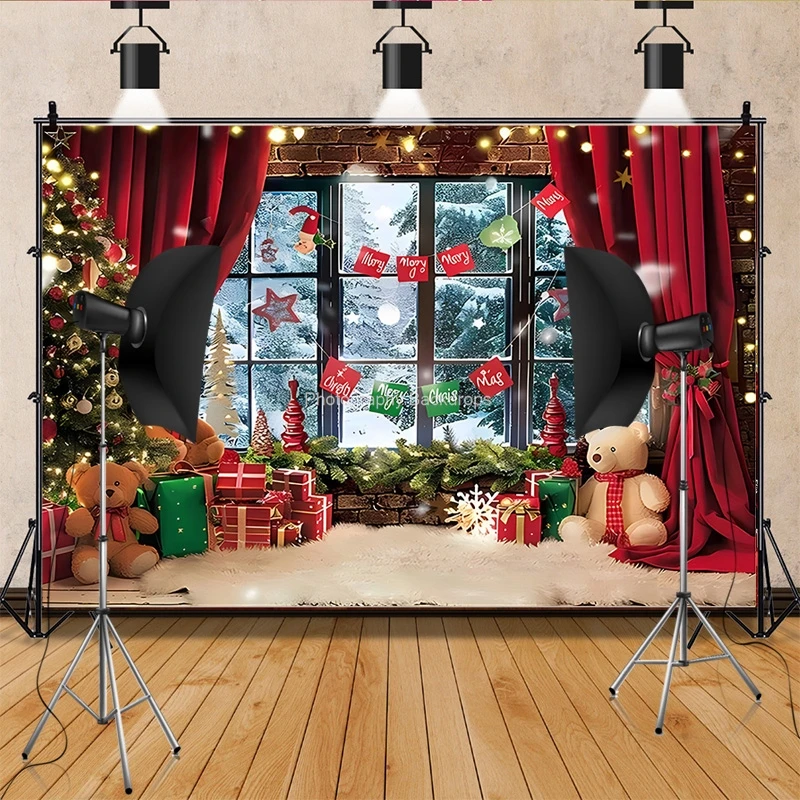 

Merry Christmas Photography Backdrops Props Fireplace Pine Candy House Decoration Winter Wonderful New Year Background RD-15