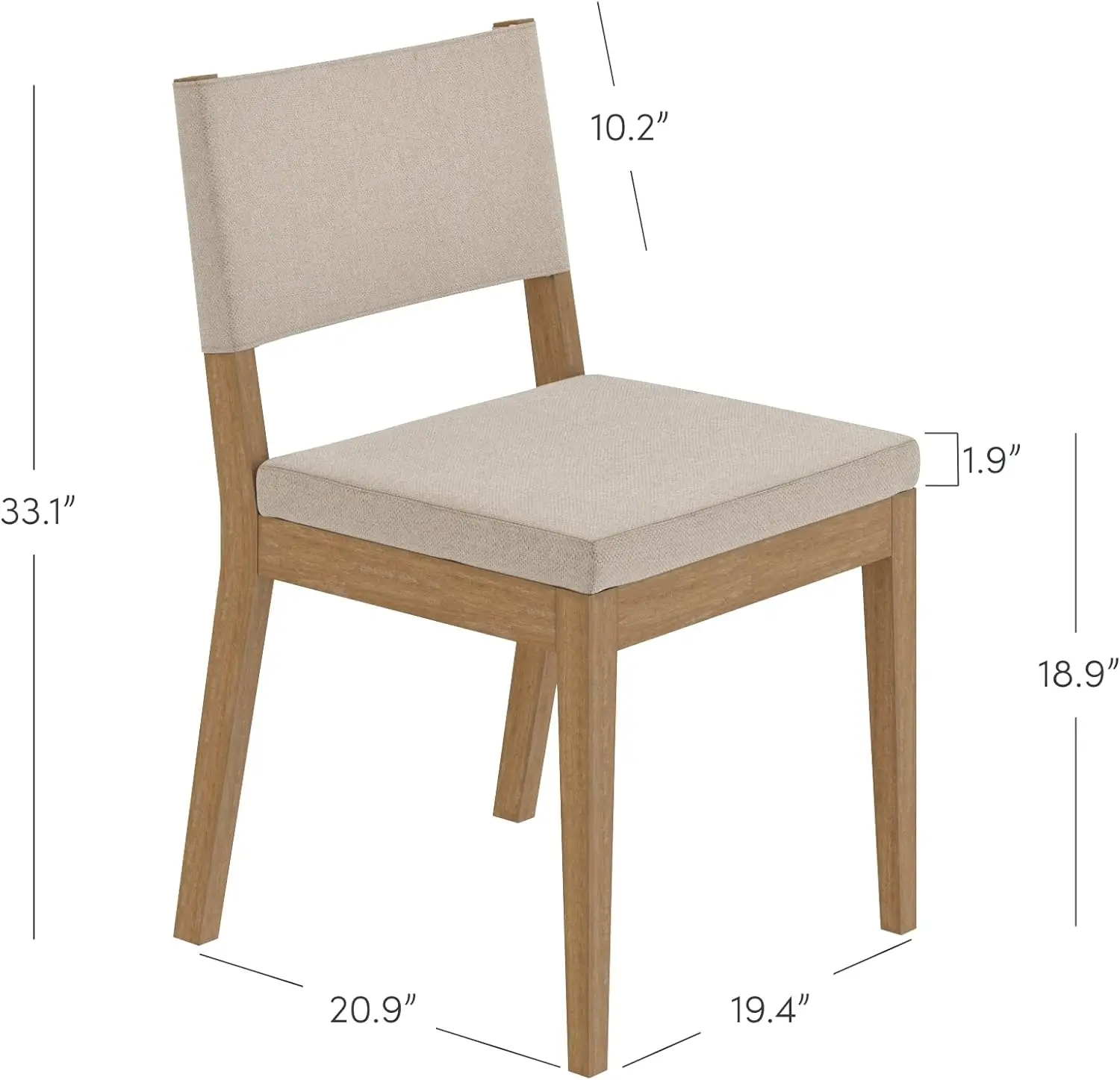 Nathan James Linus Modern Upholstered Dining Chair with Solid Rubberwood Legs in a Wire-Brushed Light Brown Finish