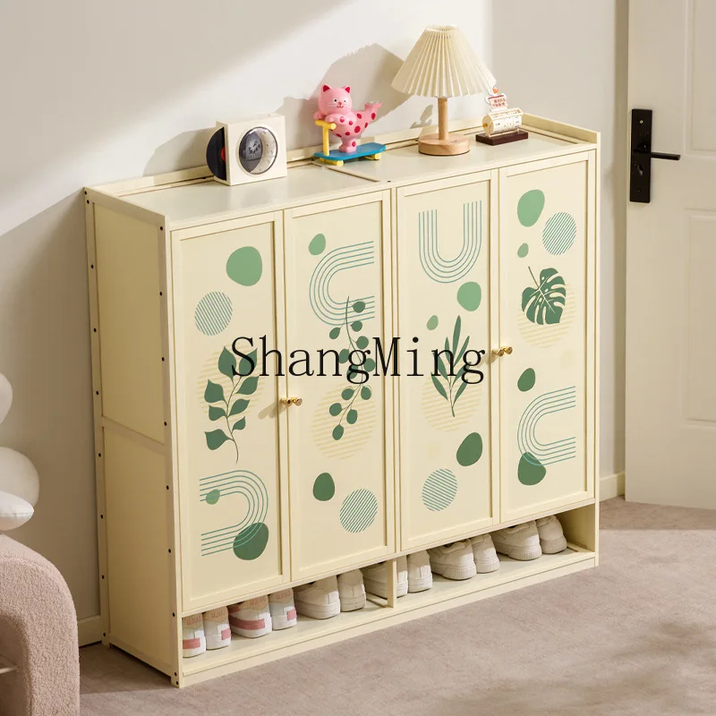 

CL Style Shoe Cabinet Solid Wood Household Door Cabinet Modern Simple Large Capacity Balcony Locker