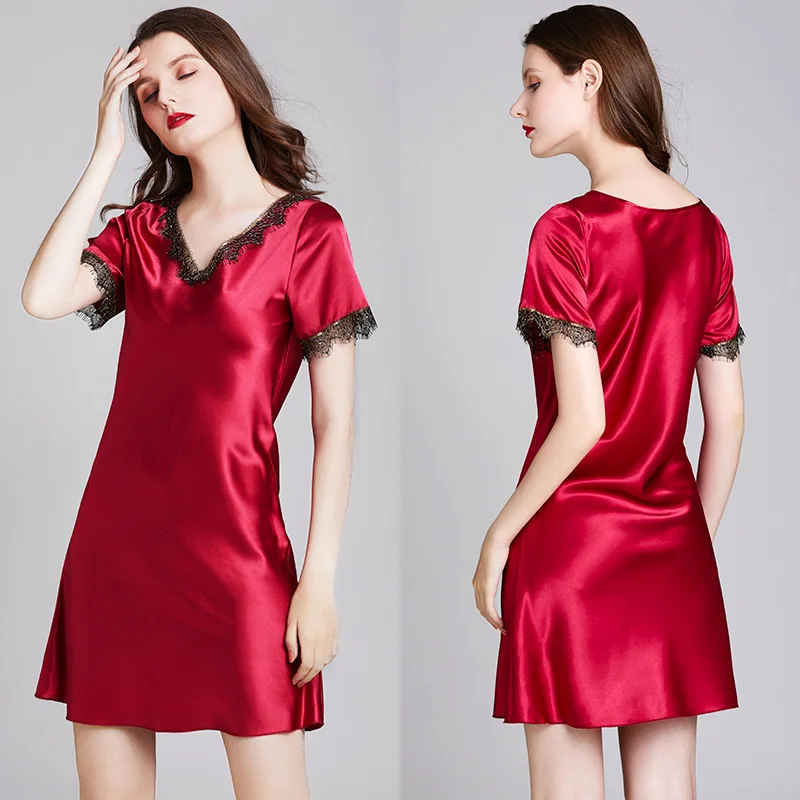

Women's High-Quality Ice Silk Sleepwear | Sexy Short-Sleeve Silk Nightgown | Summer Breathable Thin Home Dress