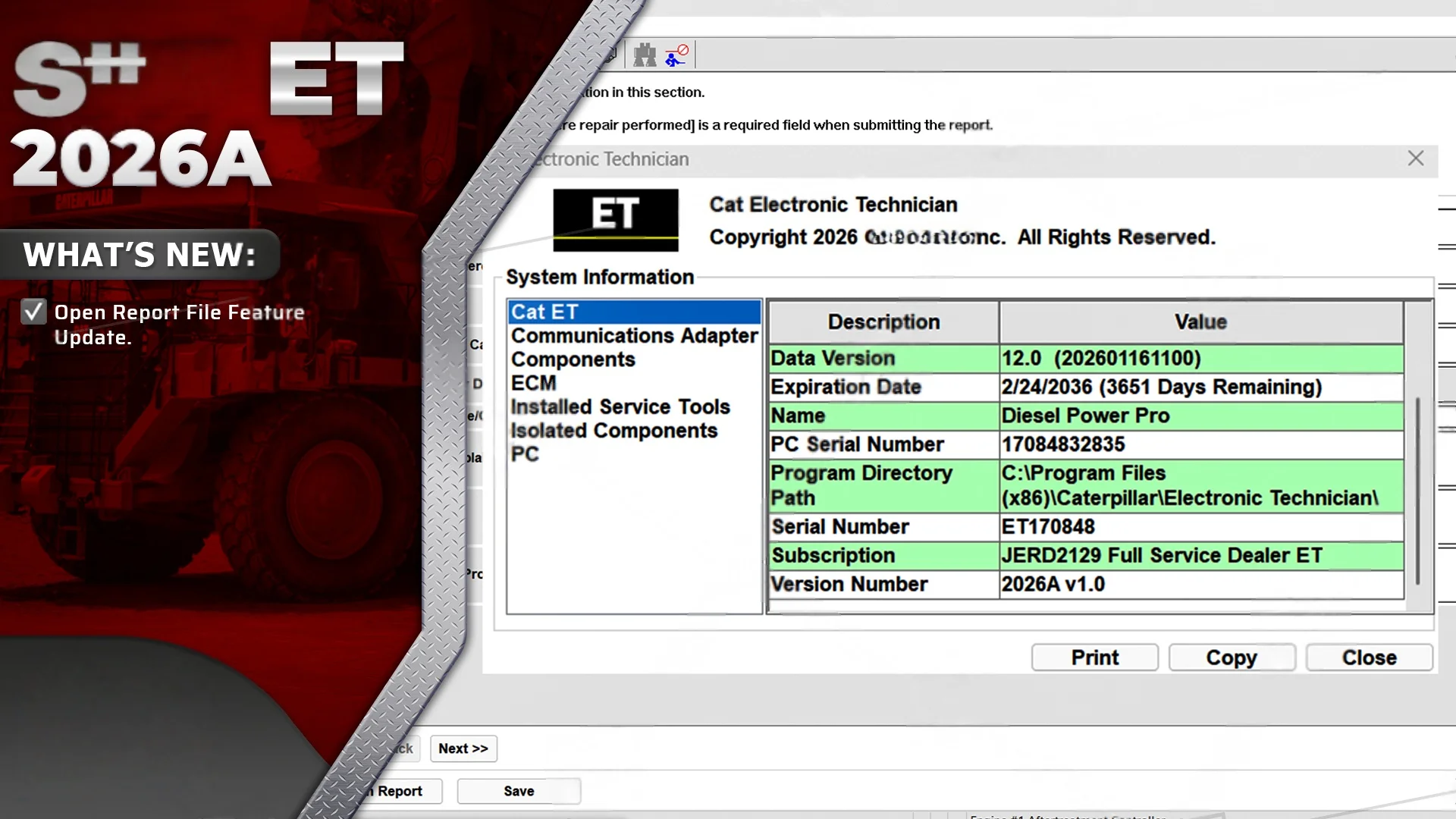 EPC-SOFTWARE For CAT ET 2025A+2026A Electronic Technician Diagnostic Software+keygen