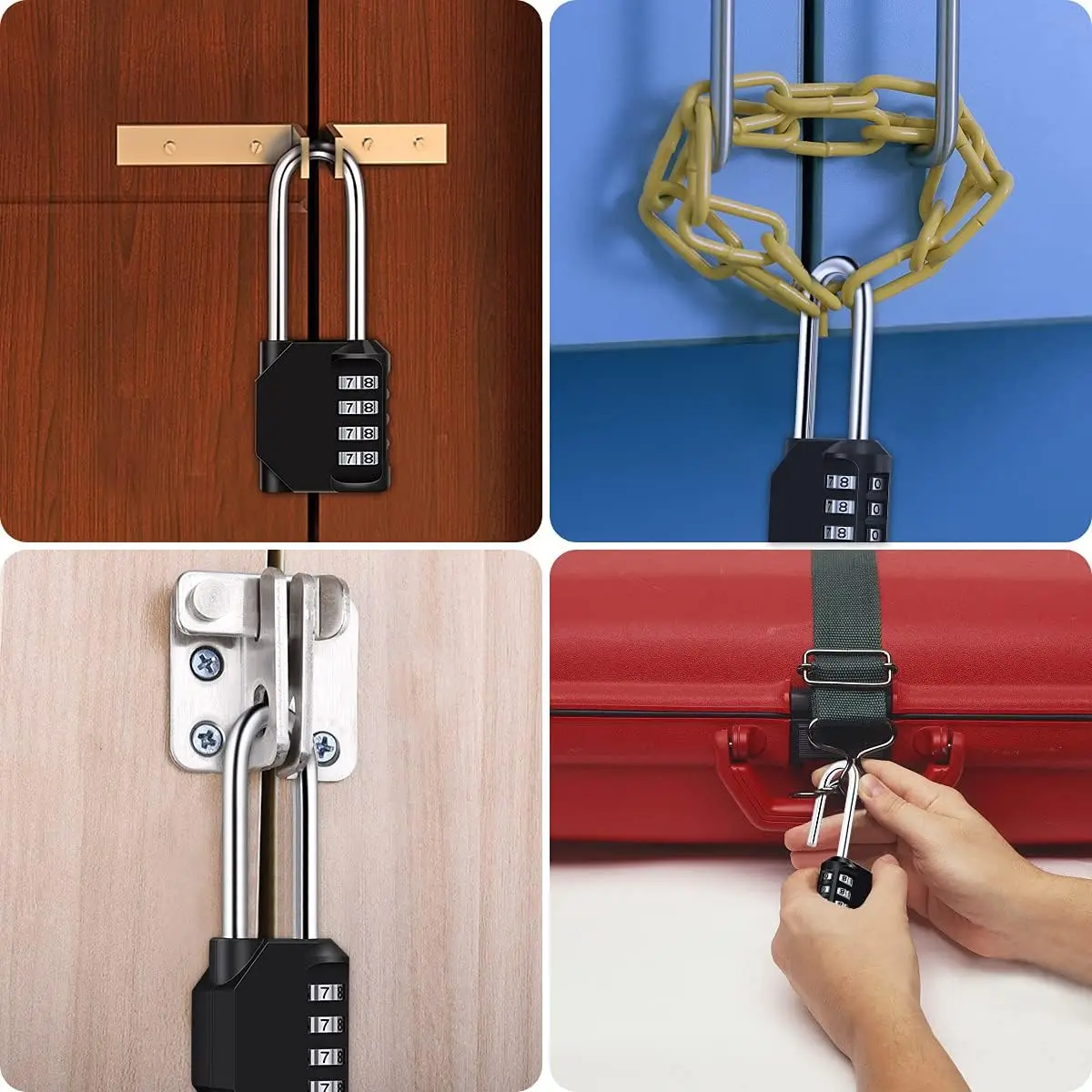 

Long Hook Combination Padlock Zinc Alloy Four-Digit Gym Cabinet Password Lock, Suitable for Cabinets, Outdoors, Fence Gates, Windows, Etc., Three Colors 4Nl