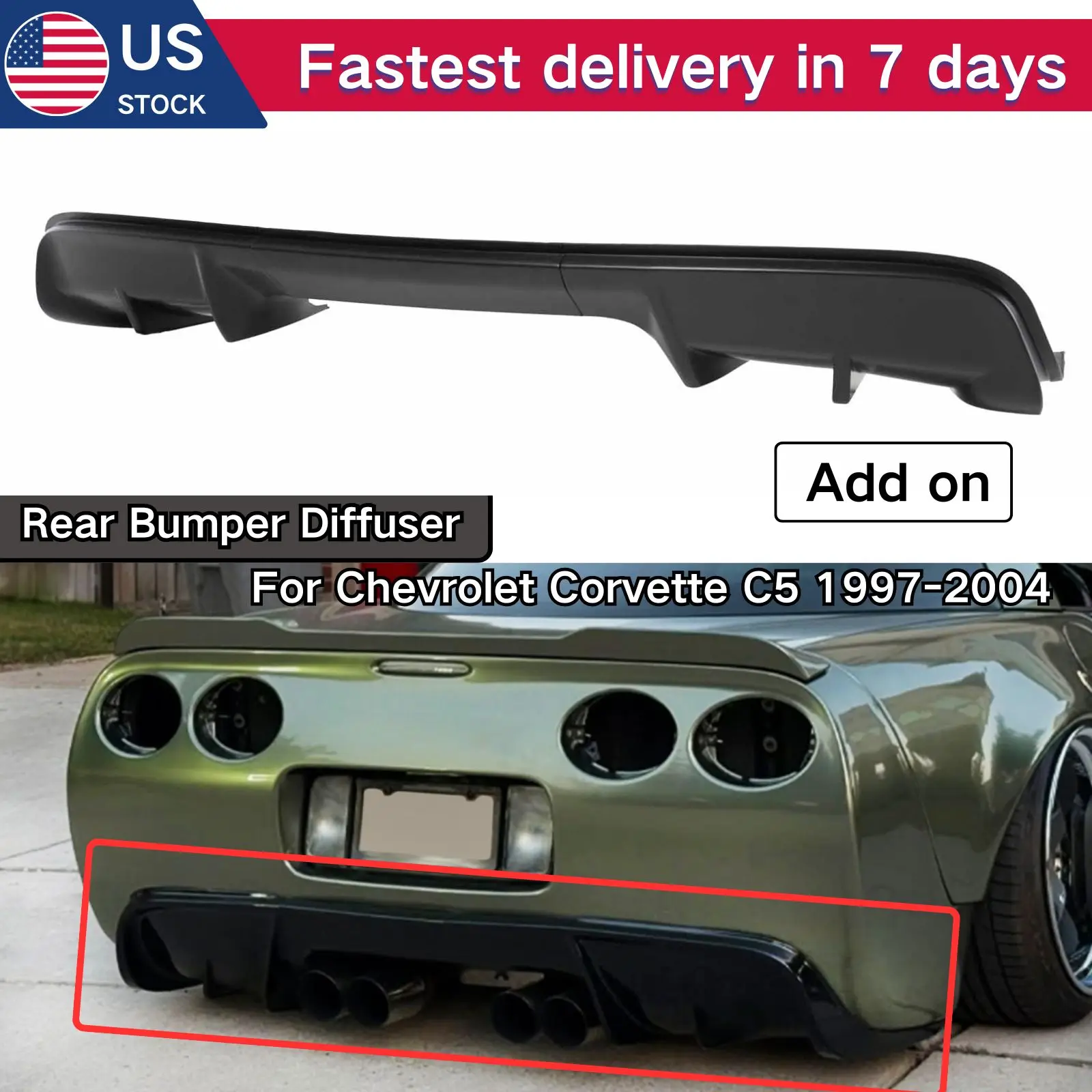 Rear Bumper Diffuser For 1997-2004 Chevrolet Corvette C5 Spoiler Splitter Car Accessories Carbon Fiber Print Body Kit Plastic