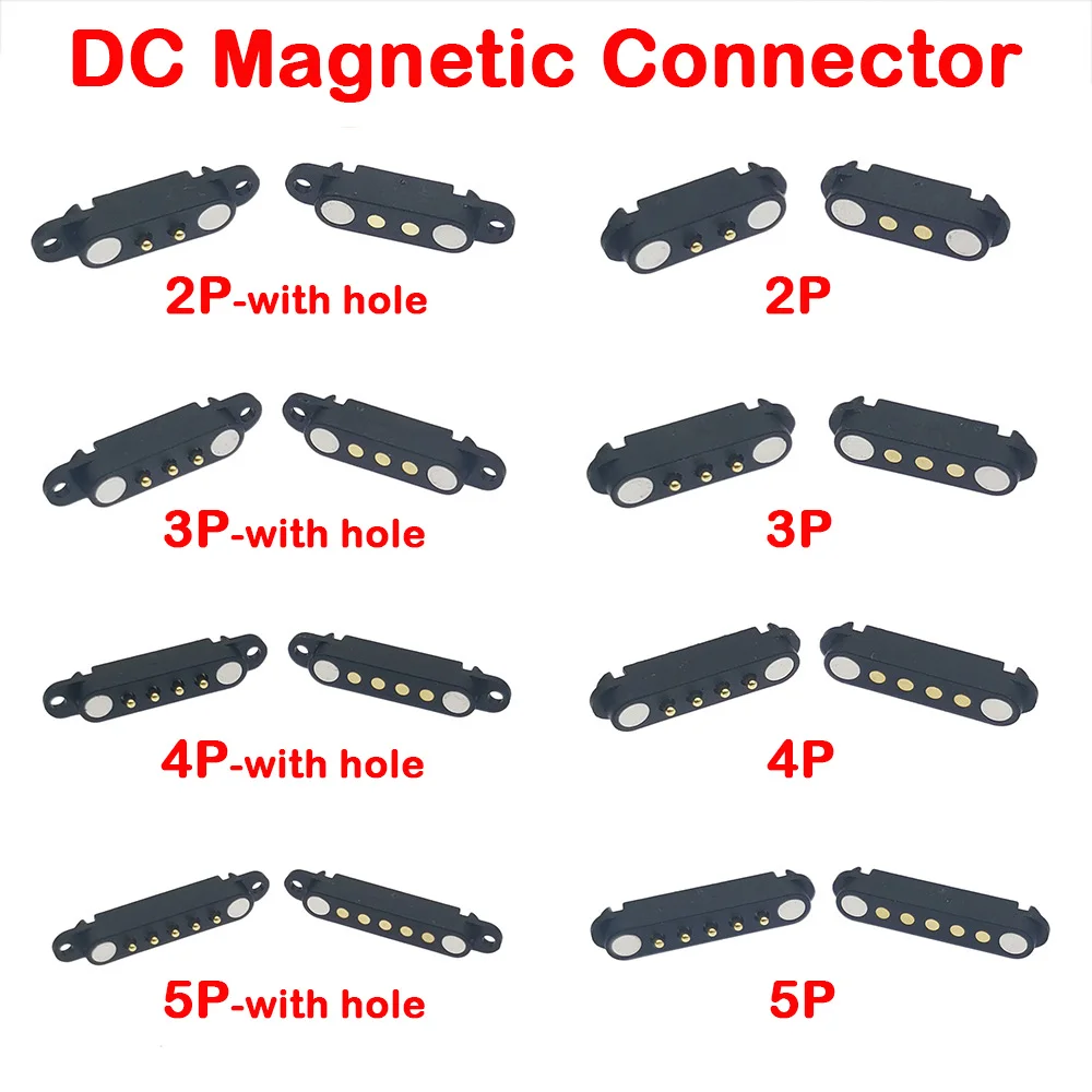 1-10Pair 5V1A Magnetic Pogo Pin Connector 2P 3P 4P 5P Pogopin Male Female 2.54 MM Spring Loaded DC Magnet Connector Power Socket