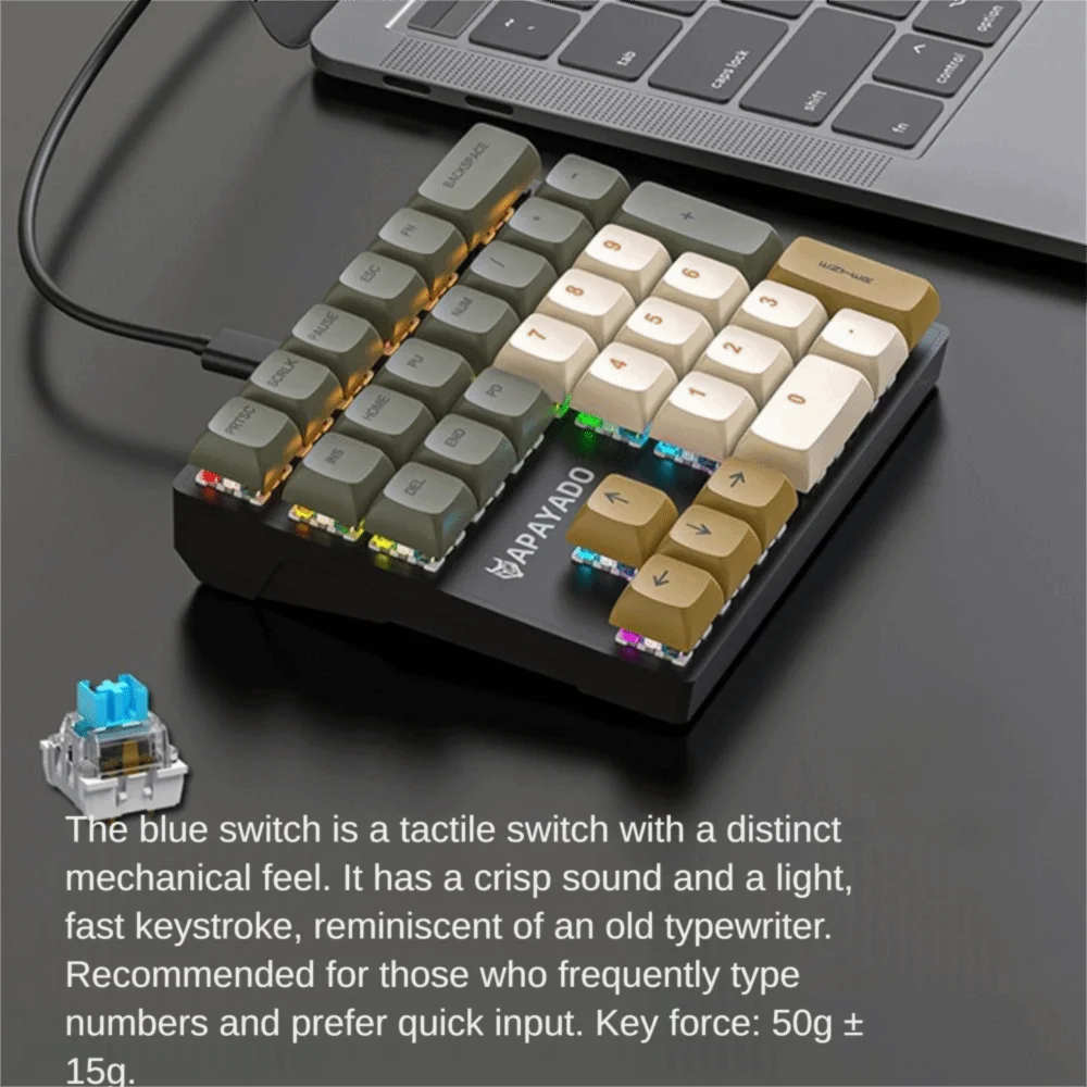 Backlit Keyboard 33 Keys Numeric Keypad Colorful Lighting Mechanical Switches External Keyboard Wired Keyboard Finance Work