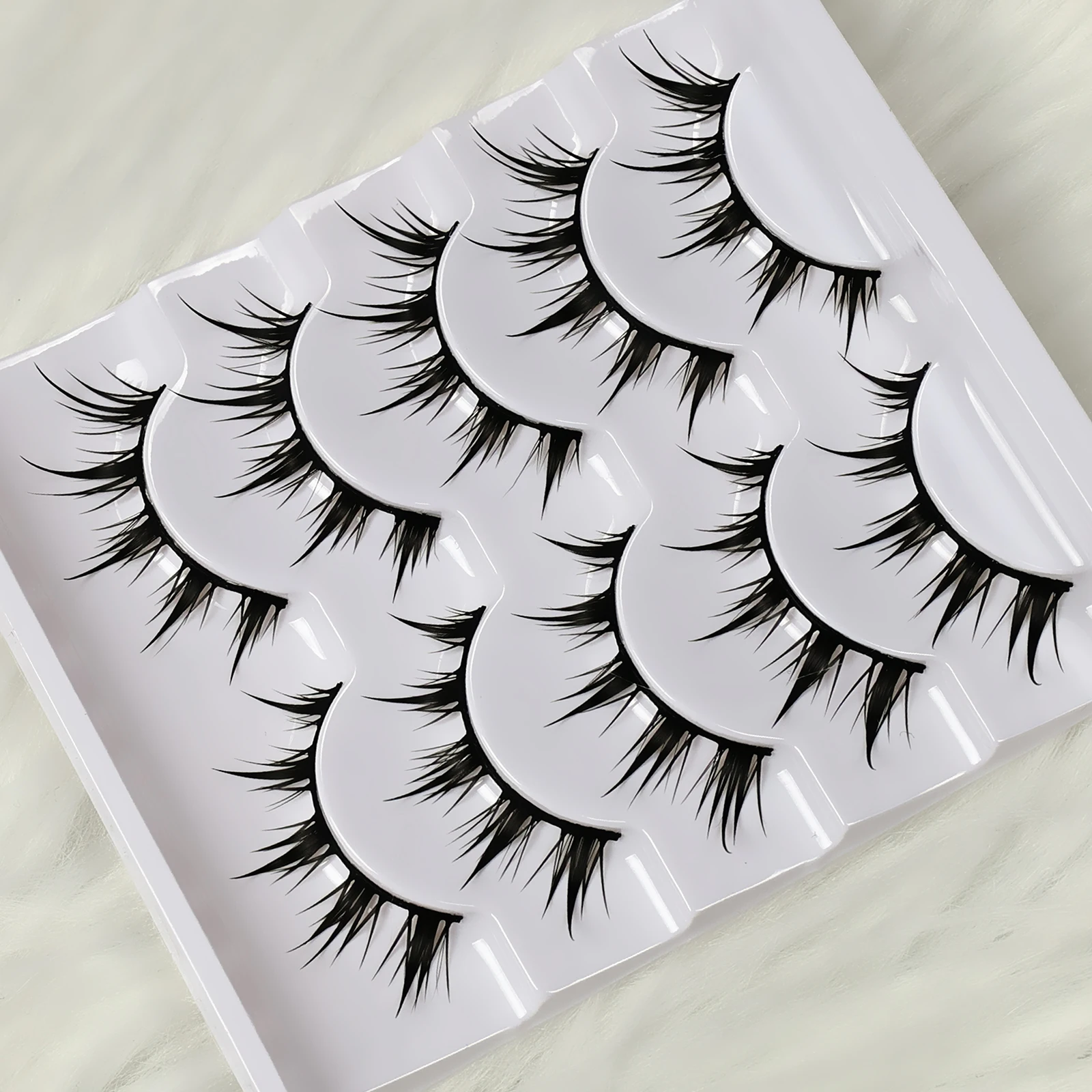 Anime Demon False Eyelashes 5 Pairs - Dramatic Cartoon Eye Faux Lashes Volumizing Lengthening Cosplay Makeup