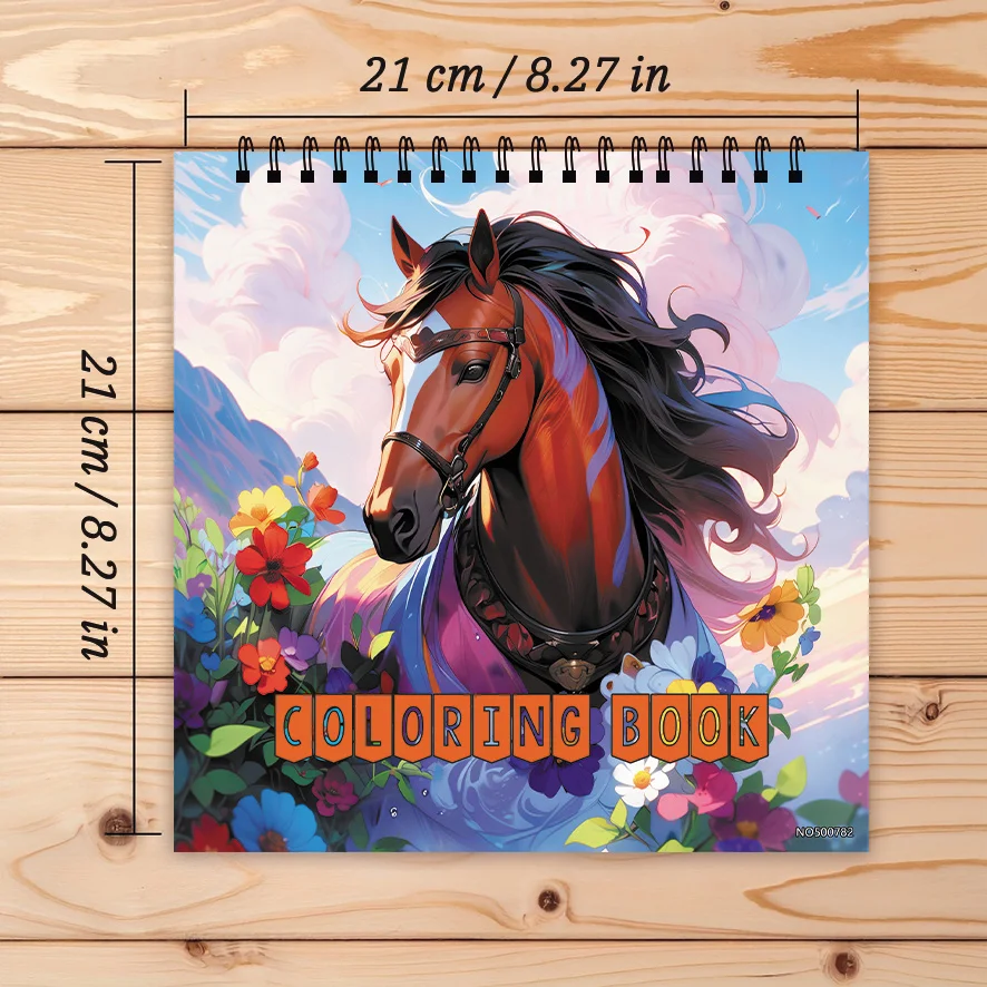 Horse in Floral Field Coloring Book - 8.27×8.27 Inches, 22 Pages. Perfect for Nature Lovers' Relaxation
