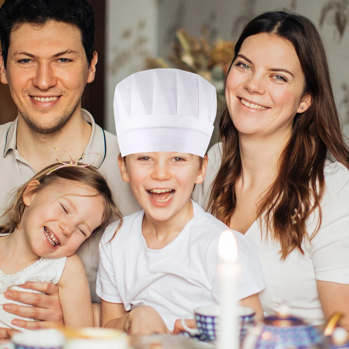 Gorros de Chef desechables para niños, gorros ligeros, accesorios de cocina simples para niños y niñas (blanco), 20 piezas