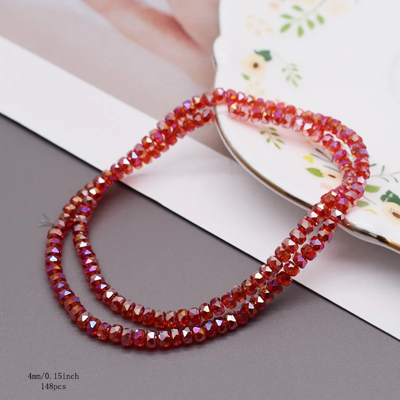 4mm 148pcs/lot Transparent Color Crystal Glass Beads Faceted Wheel Shape Glass Loose Beads For Jewelry Making DIY