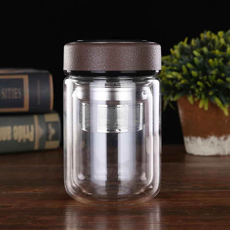 280/380/420Ml Transparent Double Wall Glass Water Bottle Tea Infuser Office Tea Cup Stainless Steel Filters Travel Drinkware