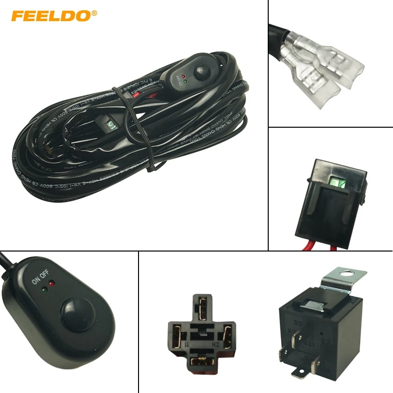 

FEELDO Car LED Light Bar Wire Wiring Harness Switch Relay Kit for 12V/24V Led Work Lamp 1 To Lead 2 3M Cable #HQ7128