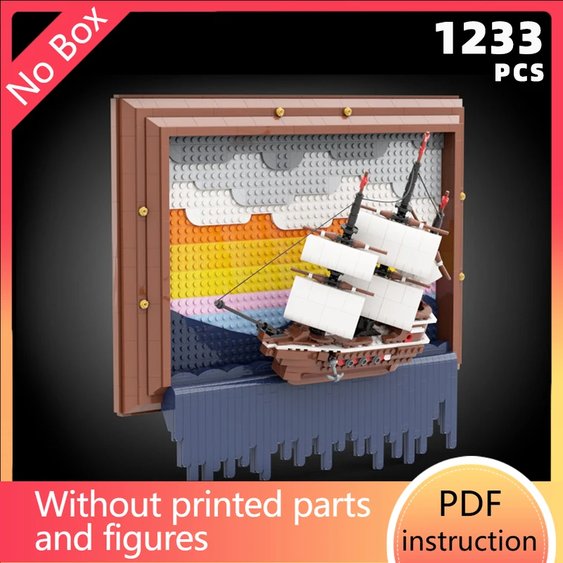 

creative old painting "at worlds edge" bricks sailing ship frame art blocks mythical pirates ocean moc building unique display
