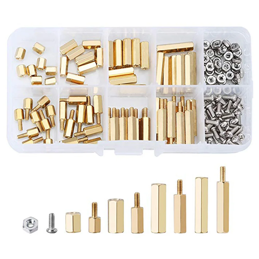 

180pc Screw Nut Combination Set Brass Copper Standoff Fasteners Hex Allen Screws Hardware Kit For Diy Electronics Mounting