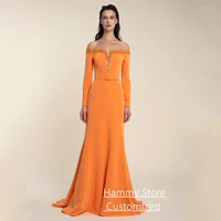 Vestido de noche de sirena de moda personalizado transparente cuello redondo mangas largas lentejuelas tren de barrido vestido de fiesta Formal vestidos de graduación