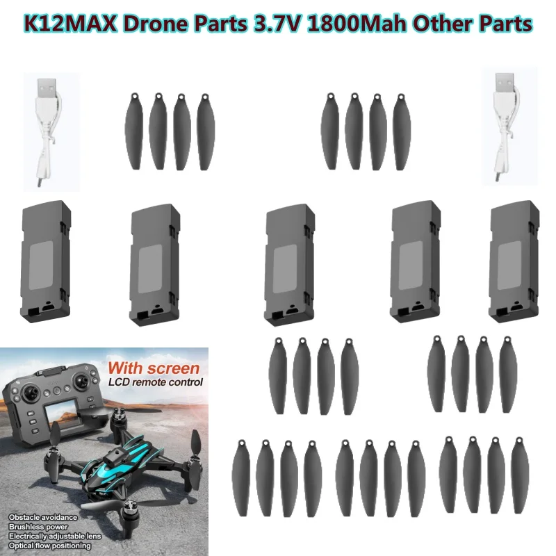 K12MAX K12 MAX RC Drone Remote Control Quadcopter Spare Parts 3.7V 1800Mah Battery Propeller USB K12 MAX RC Drone Accessories