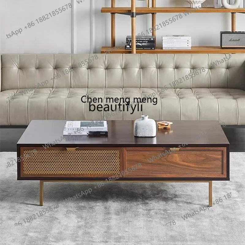 cc182Light luxury modern coffee table TV cabinet, living room custom small apartment Nordic black walnut solid wood, tea table R