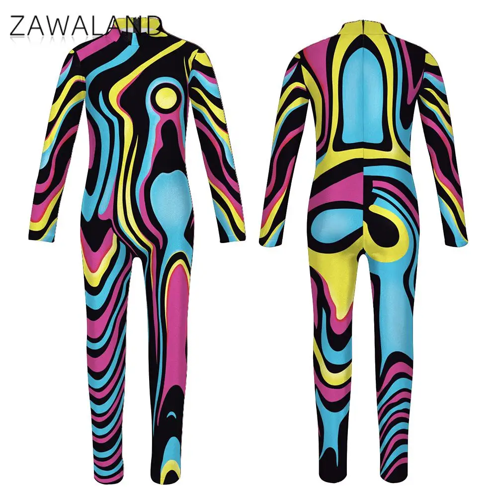 ZAWALAND Matching Outfits 3D Printed Purim Cosplay Costume Parent-Child Long-Sleeve Sexy Bodysuit Zentai Muscle Suit