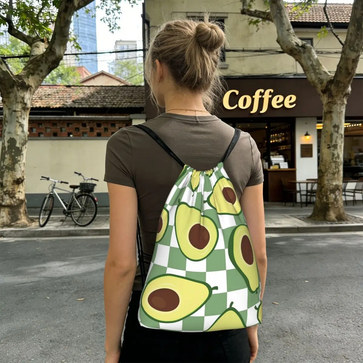 

Cartoon Avocado Pattern Backpacks Multi-function Drawstring Bundle Pocket Sports Bag Book Bags for Travel School