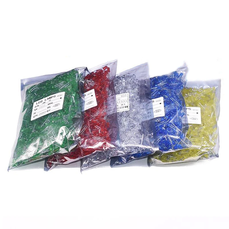 Mixed Color LED Diode Kit, vermelho, verde, amarelo, azul, cor branca, 5mm, 100 Pcs/Lot