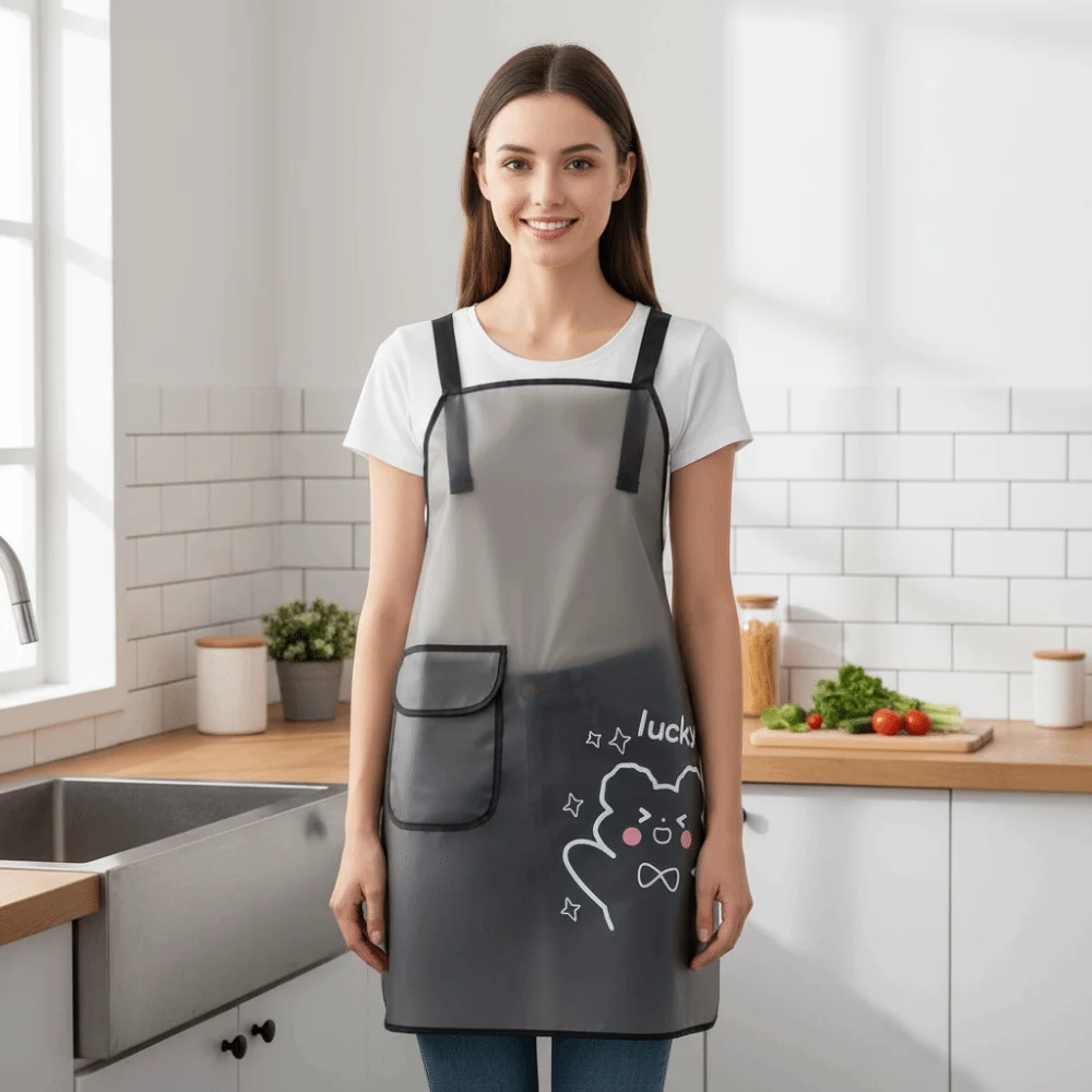 

2 шт./компл. Прозрачный водонепроницаемый фартук с карманами, легкий, маслоотталкивающий, без рукавов, с мультяшным рисунком, кухонный фартук