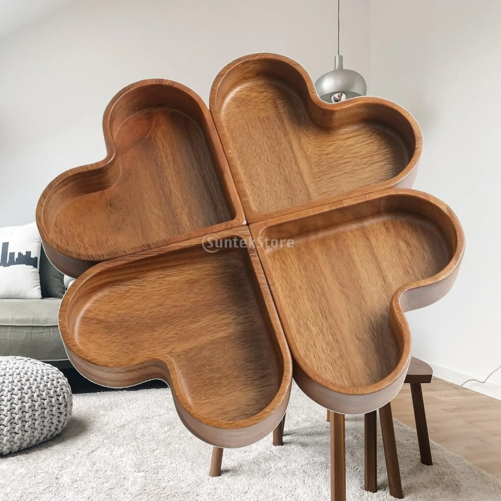 Decorative Walnut Wood Tray for Serving Nuts and Treats Heart Shape Stackable Storage for Home