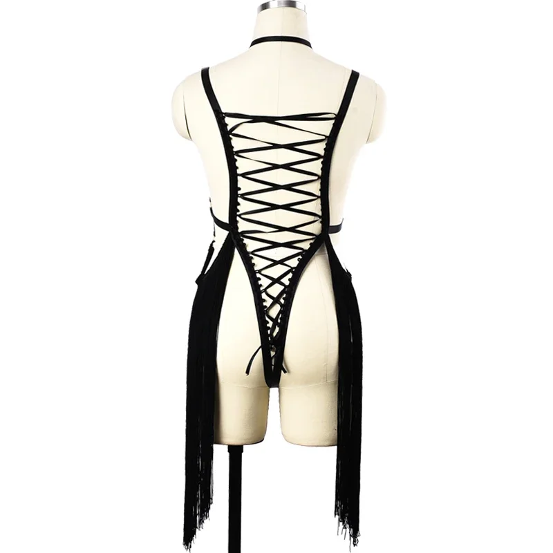 Presente do dia dos namorados preto borla bondage conjunto lingerie sexy rave pólo dança frenum gaiola sutiã fetiche bralette pastel goth calcinha