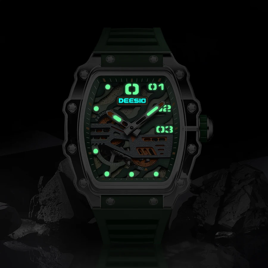 Deesio Luxury Brand Fashion Mens Watch Automatic Movement TR-90 Carbon Crystal Case Waterproof Sports Watch Light Popular Model