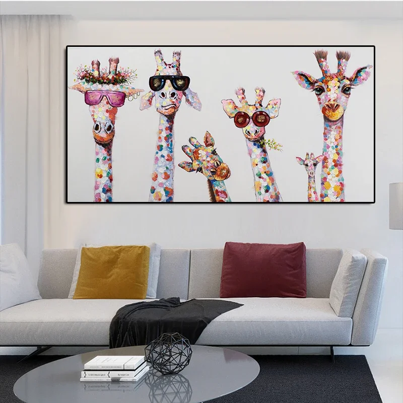 (1PC Unframe)Graffiti Art Animal Canvas Painting Curious Giraffes Family Poster Prints Wall Art Picture for Living Room Home Dec