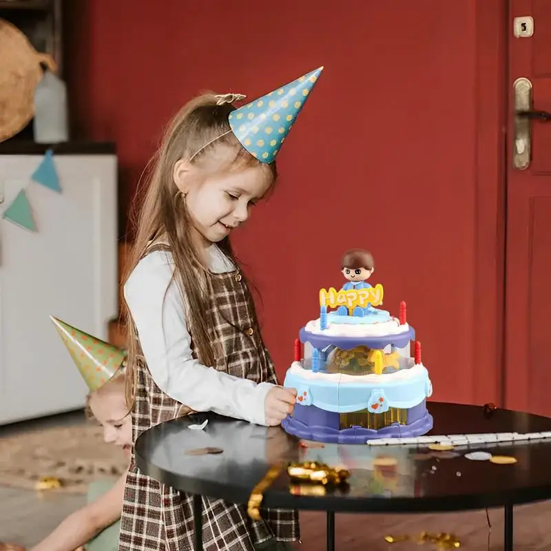 Juguetes de pastel Musical eléctricos automáticos para niños y niñas, música intermitente, pastel giratorio de dibujos animados, suministros de cumpleaños y Navidad