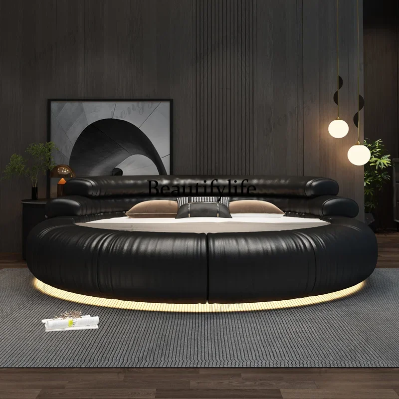 A49 European Heavy Double Bed Decoration Elegant Wooden Circle Double Bed Frame Modern Luxury Cama Matrimonial Furniture For Hom