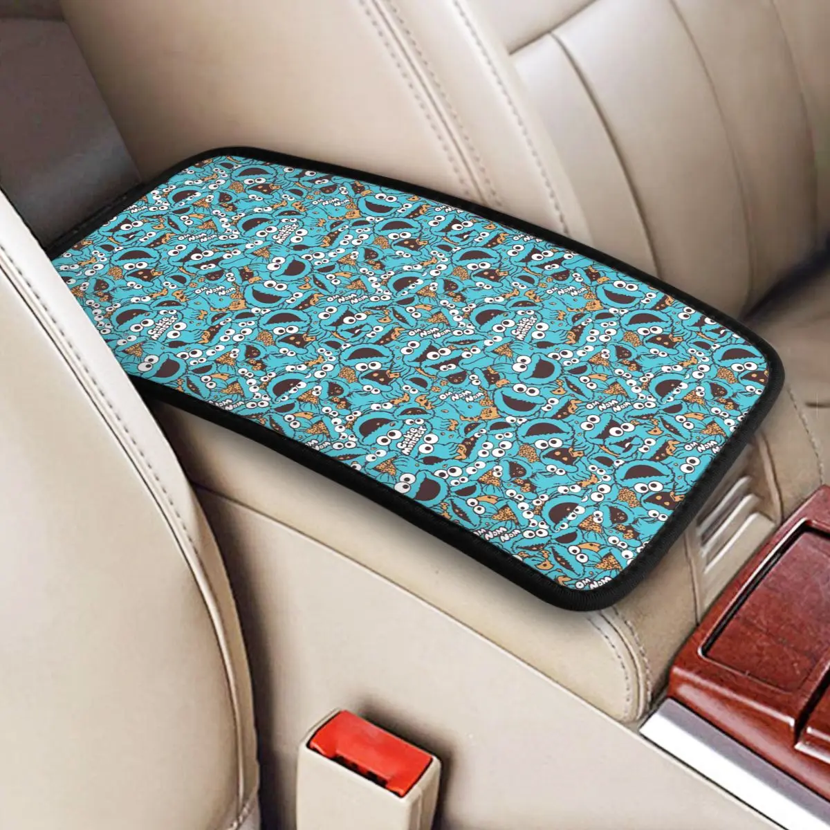 Custom Armrest Box Pad Cookie Monster Car Center Console Protection Cover Mat Cartoon Sesame Street Car Interior Accessories