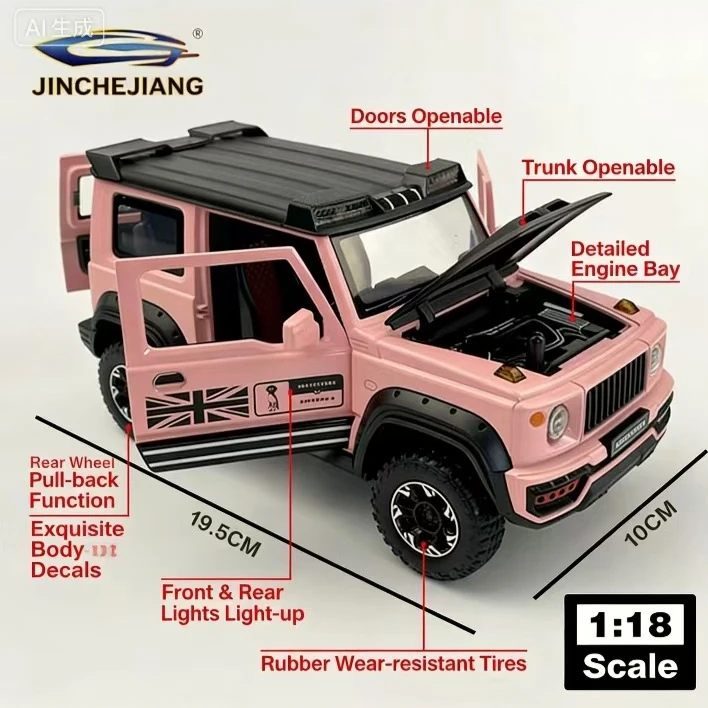 Modèle de voiture tout-terrain en alliage Suzuki Jimny 1:18 |   Grand ornement avec portes ouvrantes, fonction pull-back, effets sonores et lumineux
