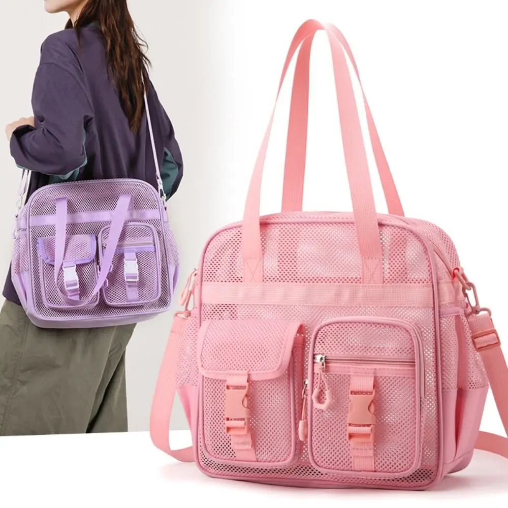 

Quick Dry Mesh Shoulder Bag Breathable Multi-Pocket Crossbody Travel Bag Detachable Zippers Closure Beach Mesh Tote Outdoor