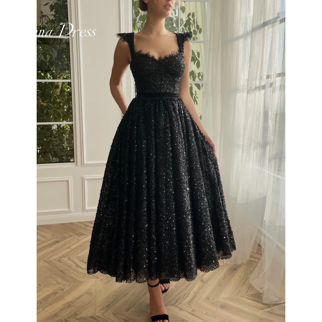 

Anna Beaded Lace Evening Dresses Woman Elegant Luxury Evening Dress 2024 Square Collar Sleeveless Black Line A Vest Jancember