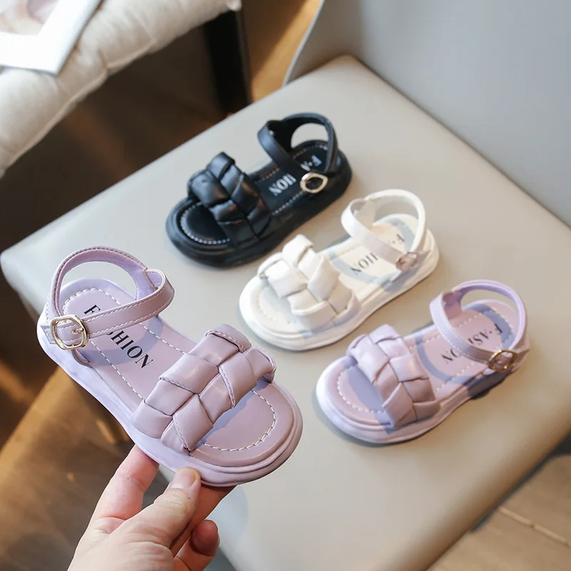 Girls' Sandals 2024 Summer New Children's Soft Soles Fashion Woven Princess Little Girls Big Shoes for Children