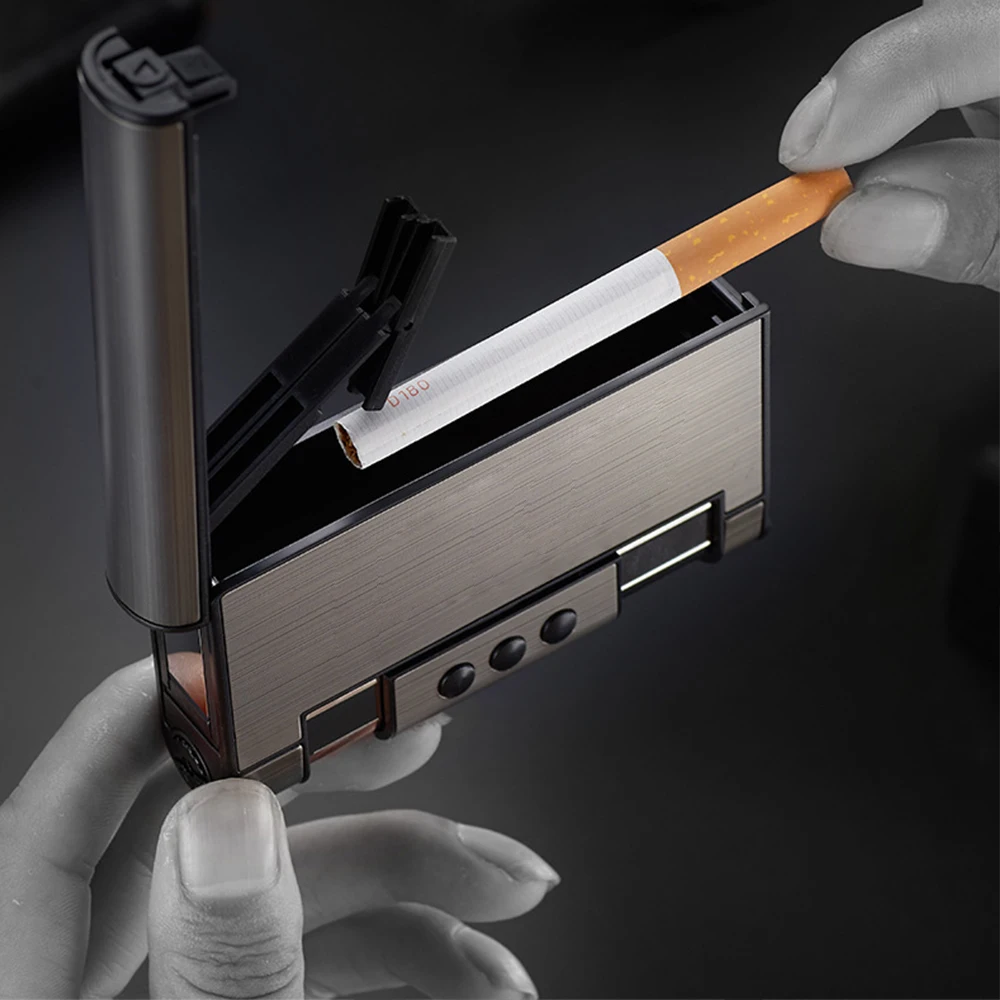 2 In 1 Automatic Cigarette Case with Lighter Metal Anti-Pressure Moisture-Proof Inflatable Weed Storage Smoking Accessories