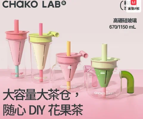 CHaKOLAB Hexu glass girls high-value water cup large-capacity straw cup summer new tea funnel cup