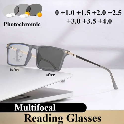 Imagen 1 del producto Nuevas gafas fotocromáticas multifocales Unisex para presbicia, gafas de lectura cuadradas progresivas de alta definición, gafas antiluz azul