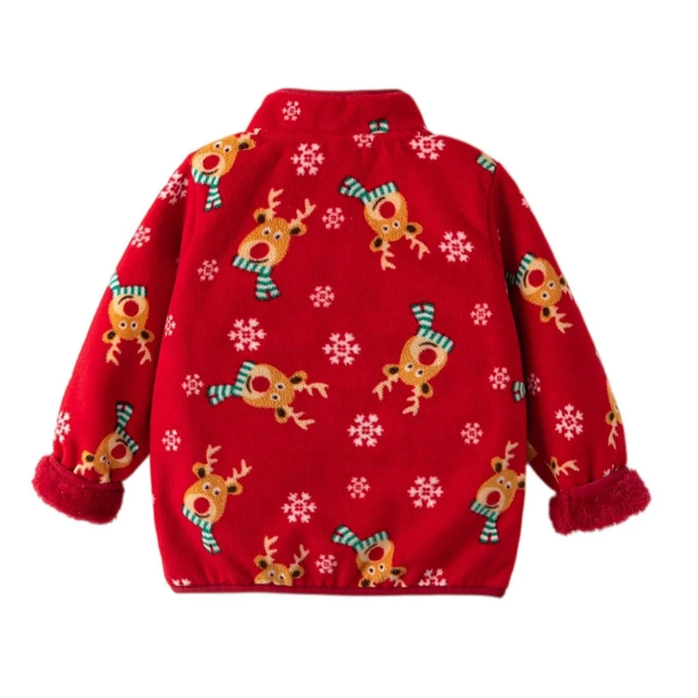 2-8T Deer All Printed Christmas Coats Clothing for Girls Winter Fleece Jackets Zipper Cute Clothes Hot Selling Thick Baby Coats