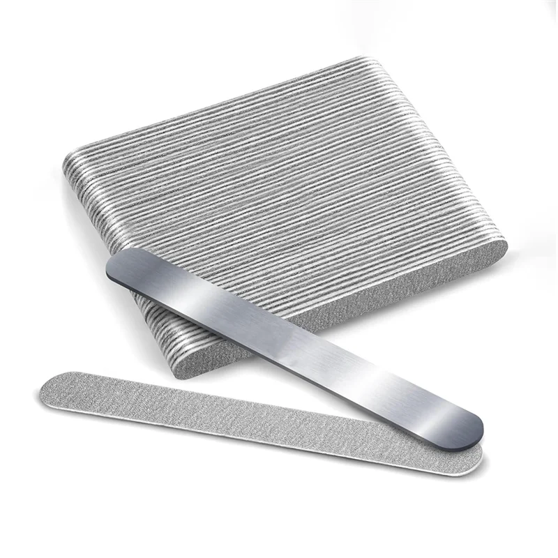 ABUU-Nail File Replaceable Emery Boards, Steel Base For Salon, 50 Pcs + 1 Metal Board Set Reusable Peel And Stick Nail Files