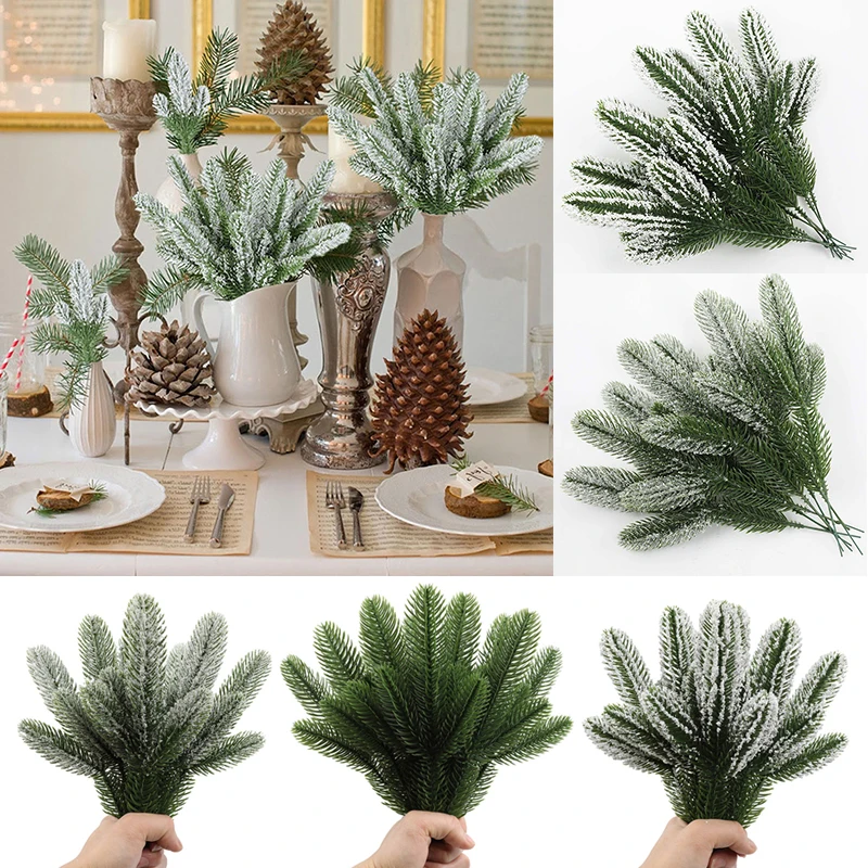 6Pcs Artificial Cedar Pine Branches Faux Plants DIY Christmas Tree Wedding Desktop Living Room Kitchen Christmas Home Decoration