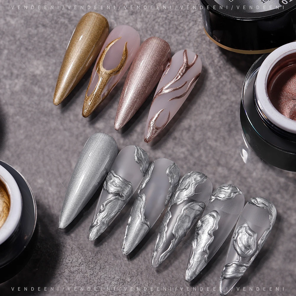 Vendeeni TPO HEMA الحرة اللوحة المعدنية هلام طلاء الأظافر ارتفع الذهب الفضة الأشعة فوق البنفسجية نقع قبالة هلام الورنيش رسم خط بريق هلام ورنيش